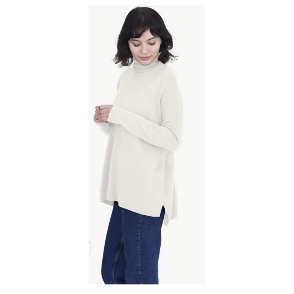 Cashmeren Womens Oversized Turtleneck With Side Slits 100% Pure Cashmere Sweater